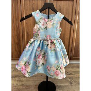 Rare Editions Toddler Blue & Pink Floral Mikado Dress Created for Macy's Size 3T